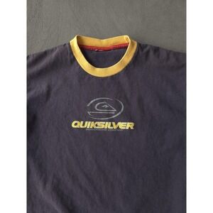 Vintage 90s Y2K Quiksilver Boarding Company Surfing Blue Ringer T-shirt Faded S